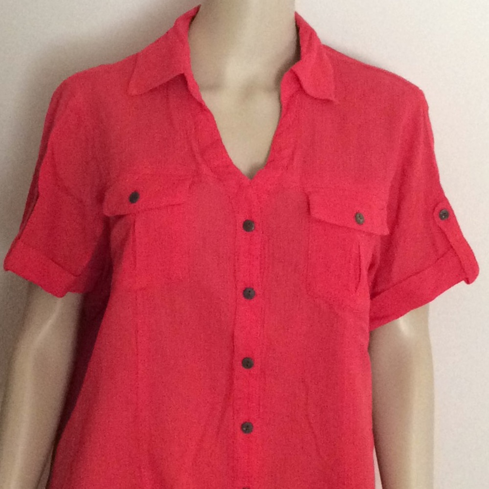 Bright Red Gauze Camp Shirt